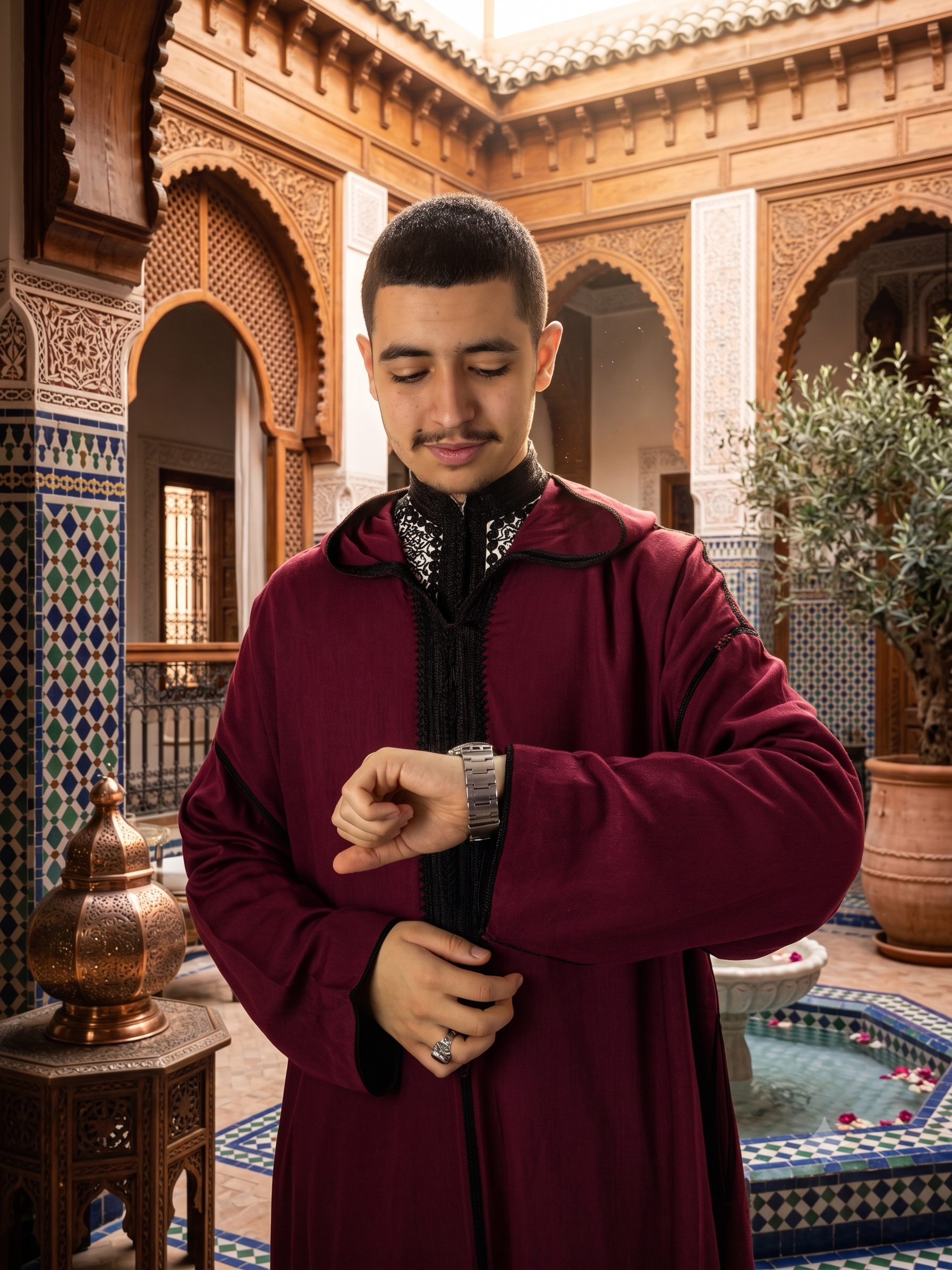 Red and Black Thoube with a Hoodie