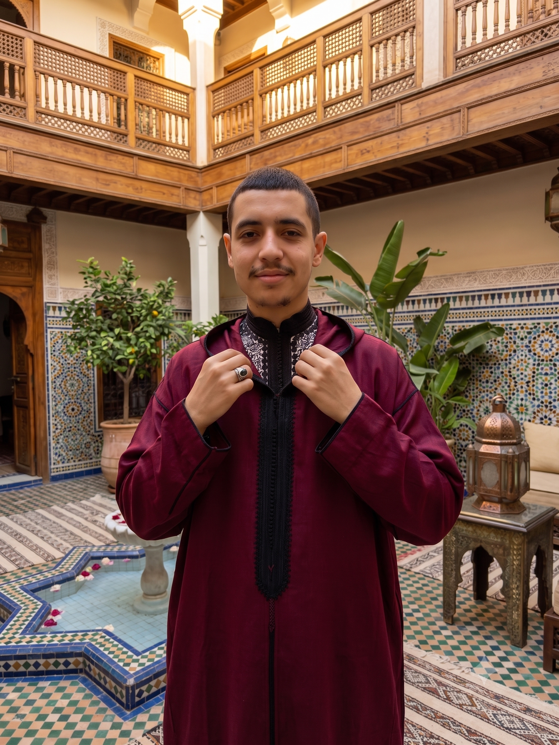 Red and Black Thoube with a Hoodie