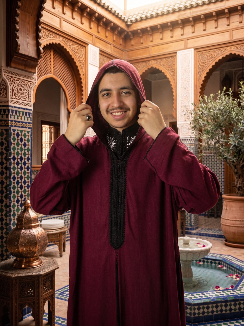 Red and Black Thoube with a Hoodie