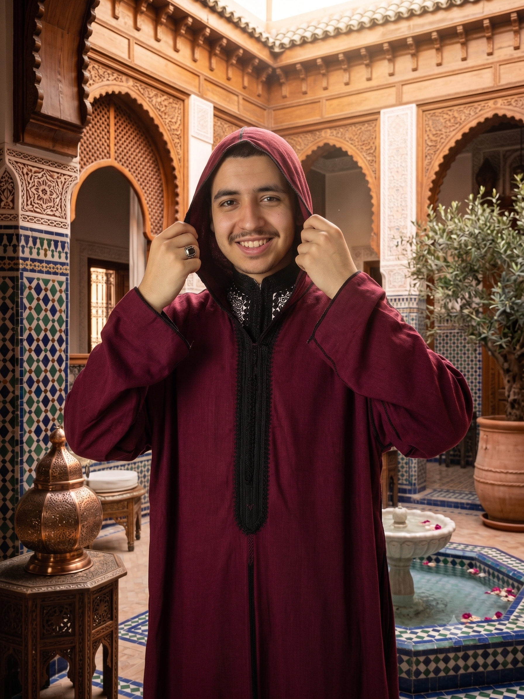 Red and Black Thoube with a Hoodie